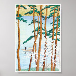 Poster Barco com a arte Ukiyo-E de Woodblock do japonês