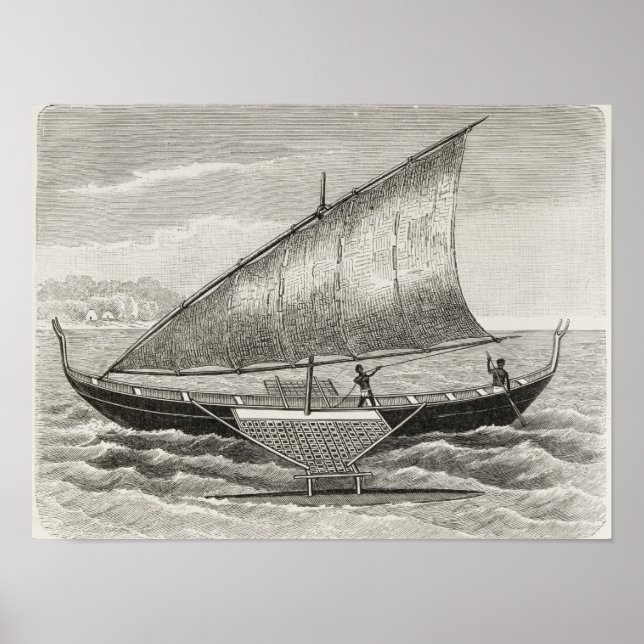 Póster Barco das Ilhas Mortlock com lança (Frente)