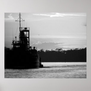 Poster Barco de caranguejo preto e branco no Sunset 16x20