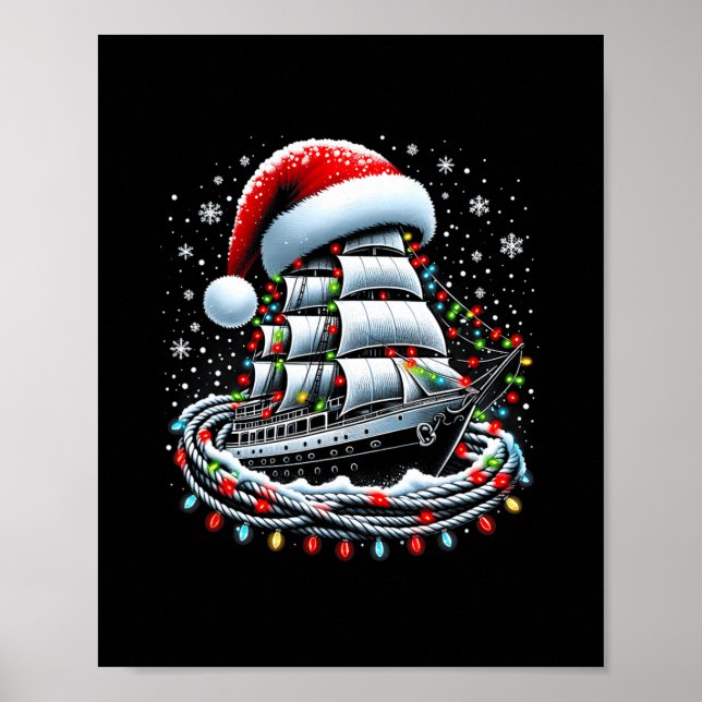 Poster Barco de Cruzeiro de Natal Navegando Cercado B (Frente)