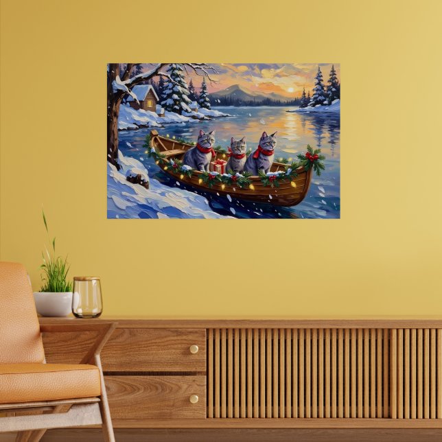 Poster Barco de Natal do Gato Azul Oriental Feriado (Sala de Estar 2)