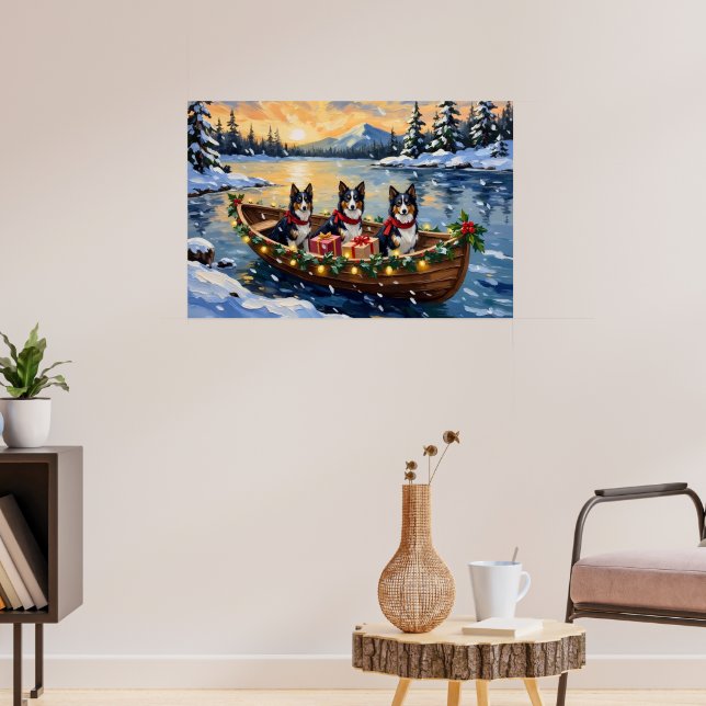 Poster Barco de Natal do Rough Collie Férias (Sala de Estar 3)