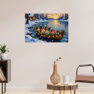 Poster Barco de Natal Pug Férias