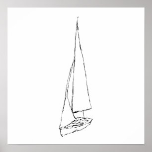 Póster Barco de navigação. Esboço em preto e branco.