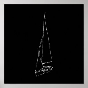 Poster Barco de navigação. Esboço em preto e branco.