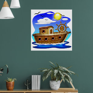 Poster Barco de Pesca Cartoon 
