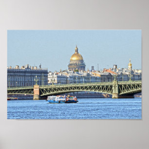 Poster Barco de turista, rio de Neva, St Petersburg,
