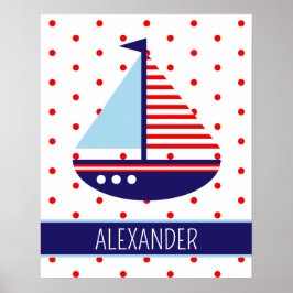 Poster Barco de Vela Vermelho, Branco e Azul Personalizad