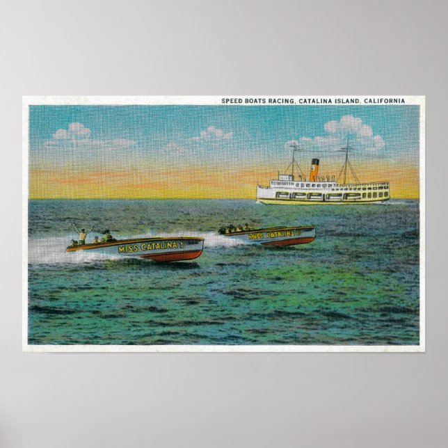 Póster Barco de velocidade na ilha Catalina, Califórnia (Frente)