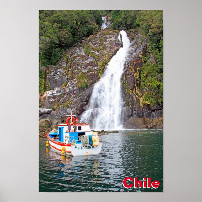 Poster Barco e cachoeira, Chile (Frente)