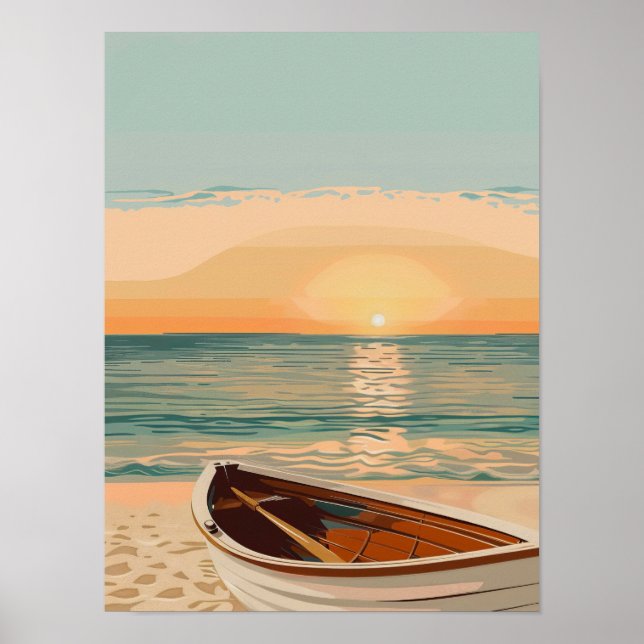 Poster Barco embraiado no pôr do sol (Frente)