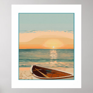 Poster Barco embraiado no pôr do sol