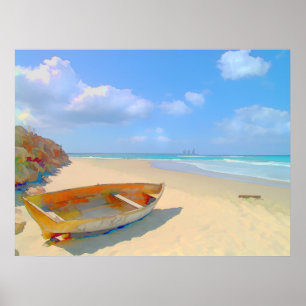 Póster Barco encalhado colorido na ilha das Caraíbas