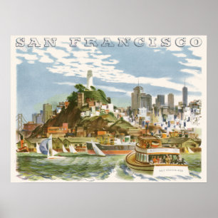 Póster Barco Ferry viagens vintage de San Francisco Bay
