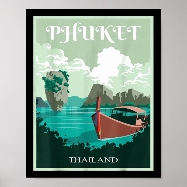 Poster Barco Longtail Phuket Tailândia Ilha Samui Souveni (Frente)