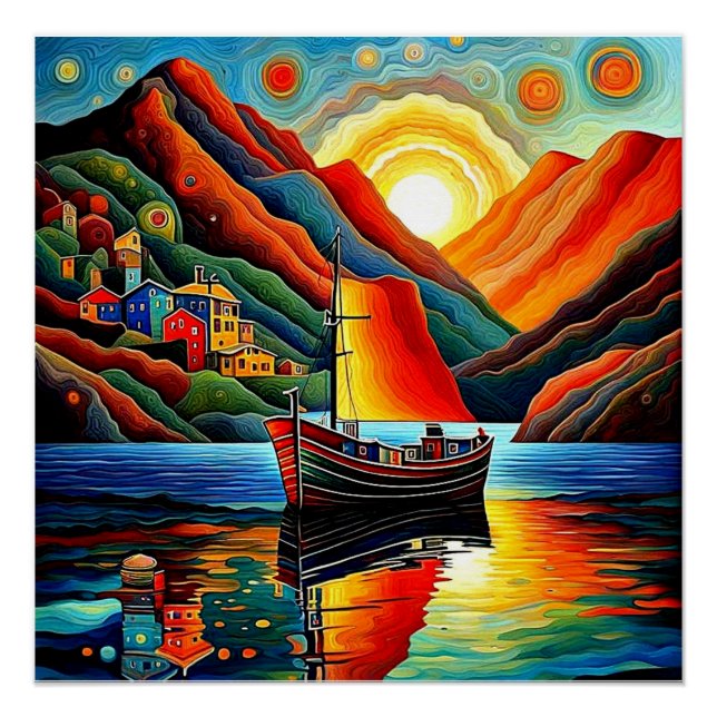 Póster Barco no fiorde 12 (Frente)