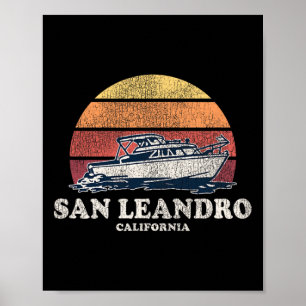 Poster Barco San Leandro Ca Vintage 70s Retro Boat Desi