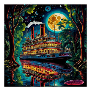 Póster Barco sob o céu de Moonlit 1