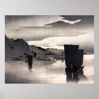Poster Barcos à vela à noite, Ohara Koson