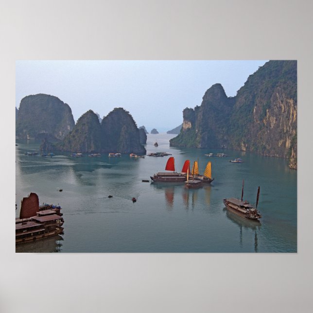 Poster Barcos à vela em Ha Long Bay - Vietname, Ásia (Frente)