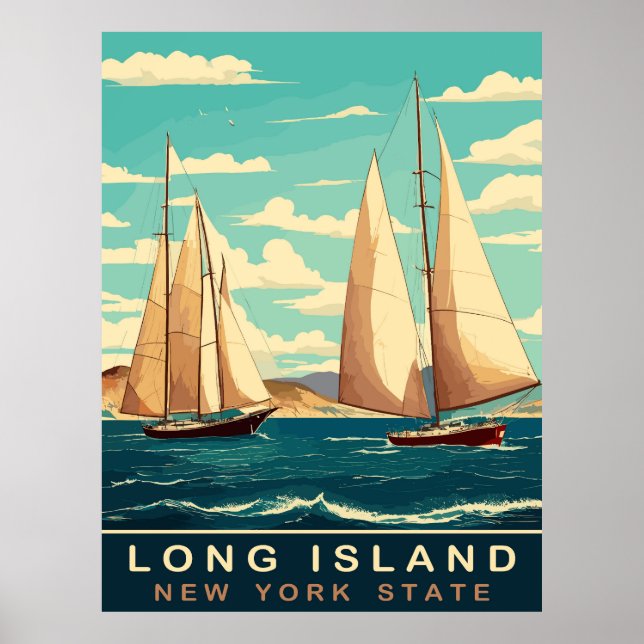 Poster Barcos à vela em Long Island, NY, Viagem (Frente)