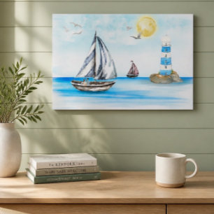 Poster Barcos à vela em um Oceano Azul