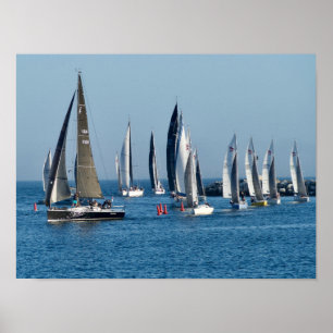 Poster Barcos à vela entrando no canal. Marina Del Rey, C