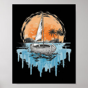 Poster Barcos à Vela Legais em Água Aberta Tema Náutico N