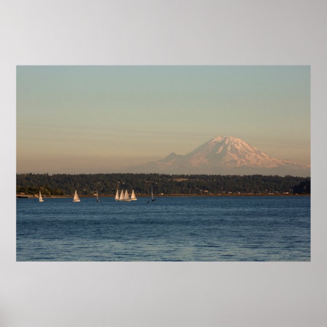 Póster Barcos À vela No Lago Washington, Com A Ilha Merce (Frente)