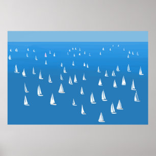 Poster Barcos à vela no mar azul profundo - Barcos à vela