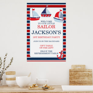 Poster Barcos à Vela Vermelhos e Azuis Marítimos para Men