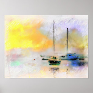 Poster barcos ao pôr do sol
