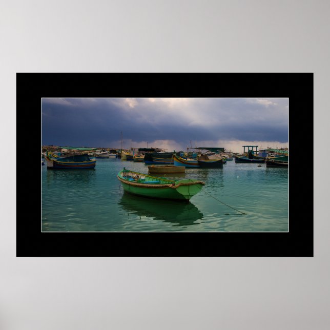 Poster Barcos da aldeia pesqueira Marsaxlokk em Malta (Frente)