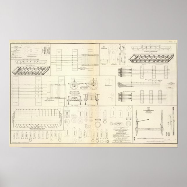 Poster Barcos de desenho, pontes, vagões, projéteis (Frente)