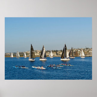 Poster Barcos De Navegação No Canal. Marina Del Rey, CA