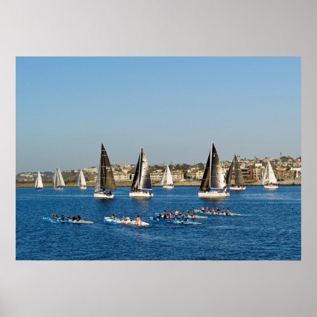 Poster Barcos De Navegação No Canal. Marina Del Rey, CA (Frente)