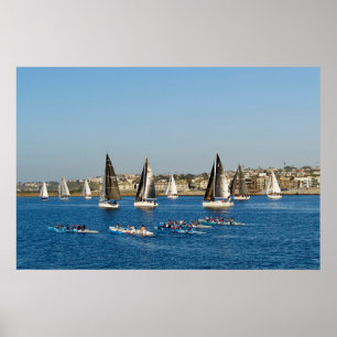 Poster Barcos De Navegação No Canal. Marina Del Rey, CA