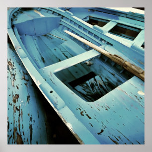 Poster Barcos De Pesca De Madeira Rústica Pintada De Azul