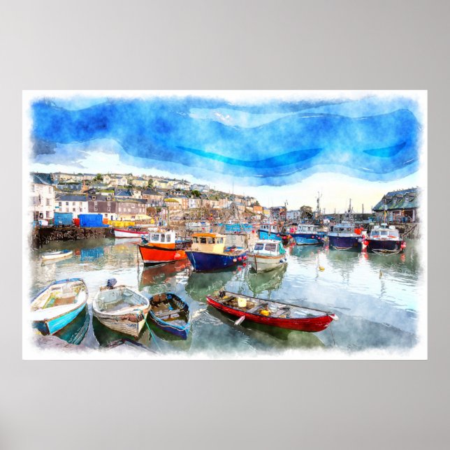 Poster Barcos de Pesca - Mevagissey Harbour, Cornwall, Re (Frente)