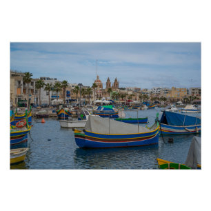 Póster Barcos de pesca tradicionais coloridos em Malta