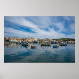 Poster Barcos de pesca tradicionais coloridos no porto