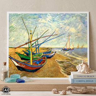 Póster Barcos de pesca Van Gogh na praia em Saintes Marie