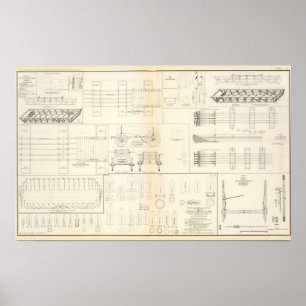Poster Barcos dos desenhos, pontes, vagões, projécteis