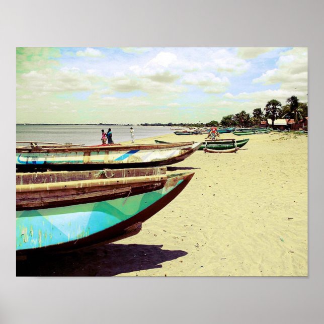 Poster Barcos em praia tropical (Frente)