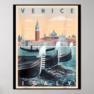 Poster Barcos Gondola Retro Com a Silhueta de Veneza Itál