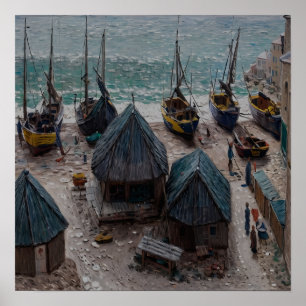 Poster Barcos na praia em Étretat