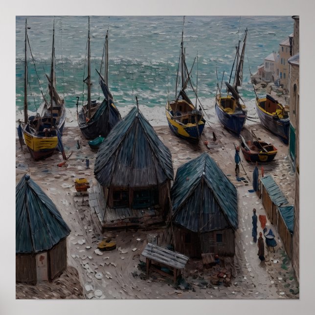 Poster Barcos na praia em Étretat (Frente)