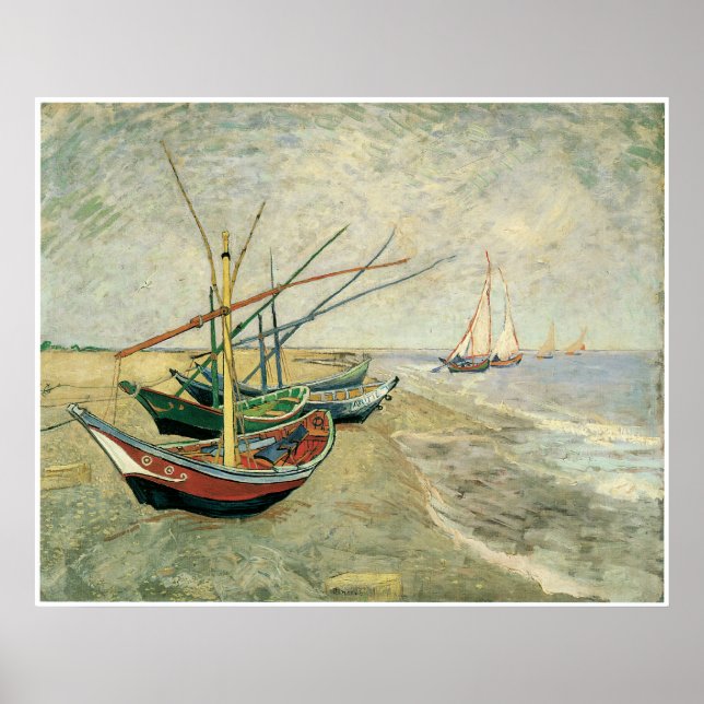 Póster Barcos na praia em Saintes-Maries, 1888 (Frente)