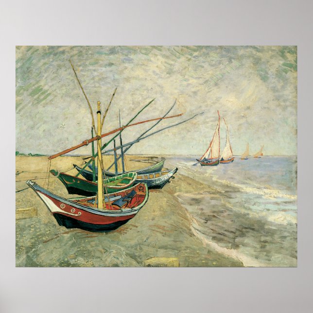 Poster Barcos na praia em Saintes-Maries - Van Gogh (Frente)