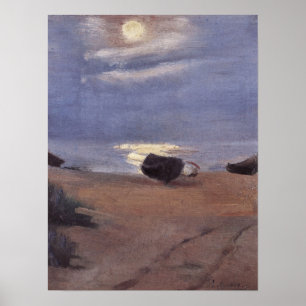 Póster Barcos no luar na praia sul, Anna Ancher